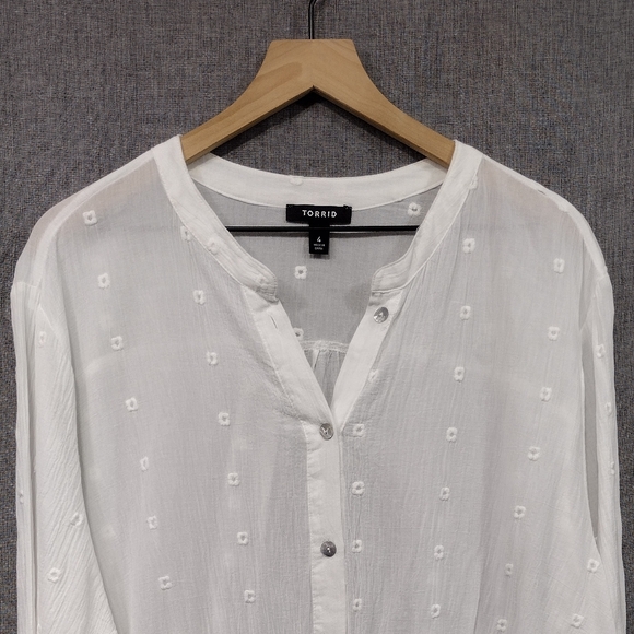 Torrid White Cotton Gauze Embroidered Jacket Womens 4X Floral Casual Comfy Retro - Picture 4 of 12